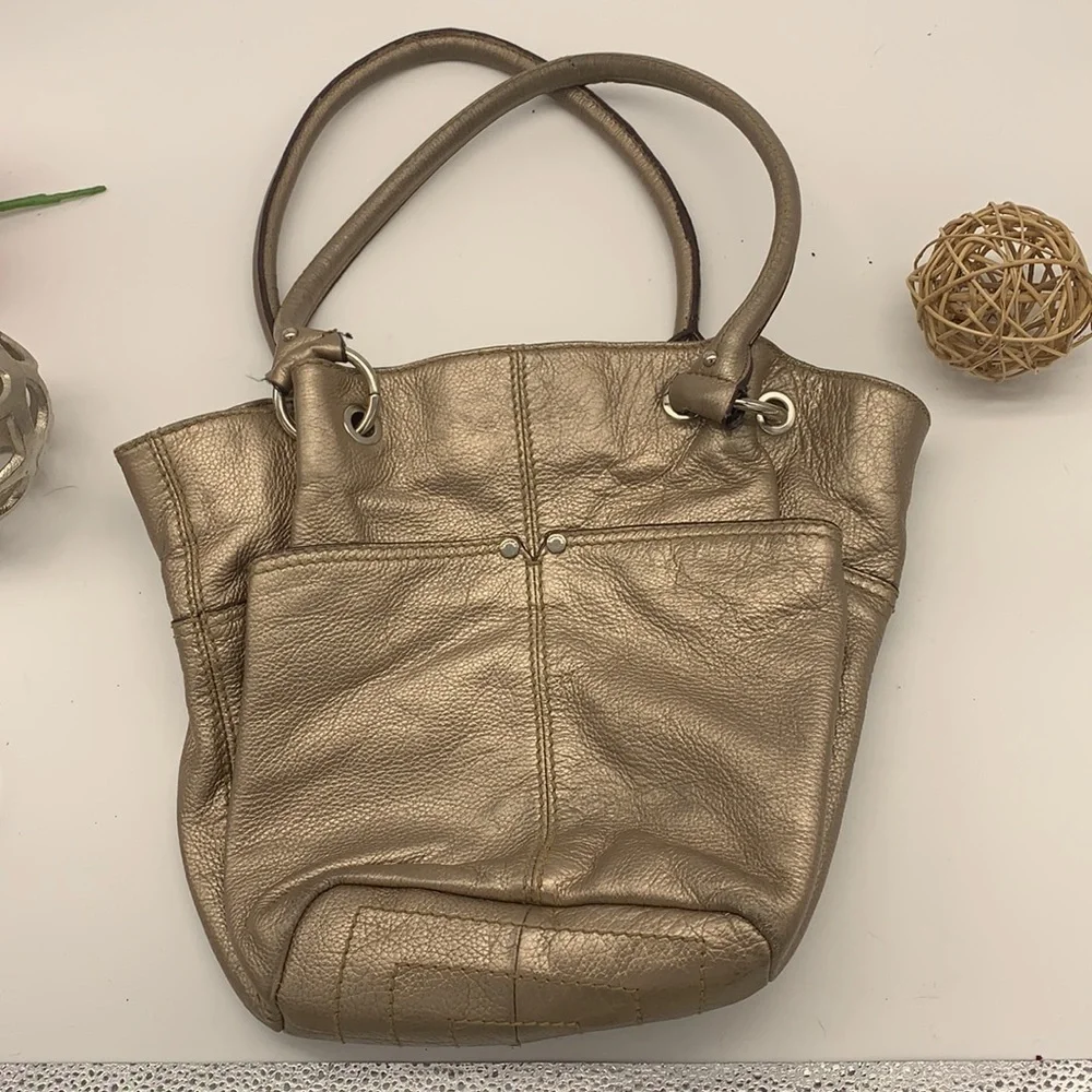 Tignanello gold leather hobo bag